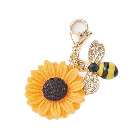 Bee Sunflower Resin & Alloy Enamel Pendant Decorations X-HJEW-JM01995-1