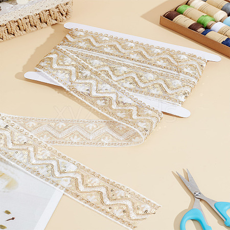 5 Yards Polyester Embroidery Lace Ribbon with Paillette OCOR-LP0003-09B-1