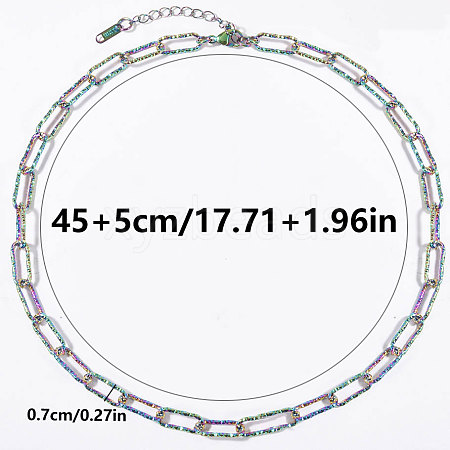 304 Stainless Steel Textured Paperclip Chain Necklaces for Women HX6515-3-1