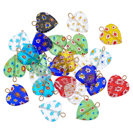 24Pcs Millefiori Glass Pendants PALLOY-PH01827-1