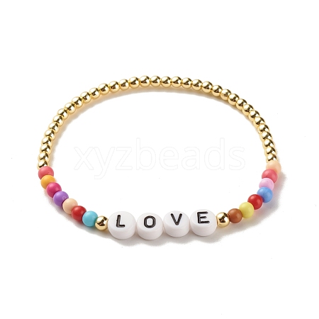 Word Love Acrylic Beaded Stretch Bracelet with Synthetic Hematite BJEW-JB07957-1
