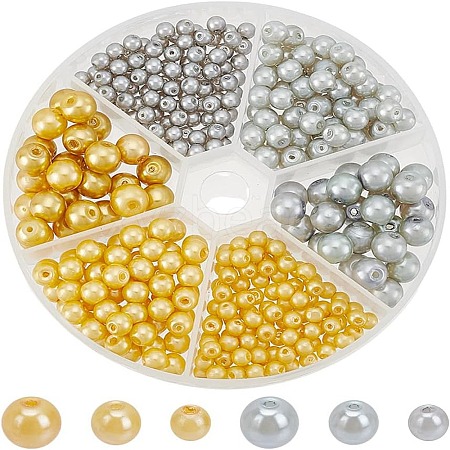 350Pcs 2 Colors Baking Paint Pearlized Glass Pearl Round Bead Strands HY-AR0001-14-1