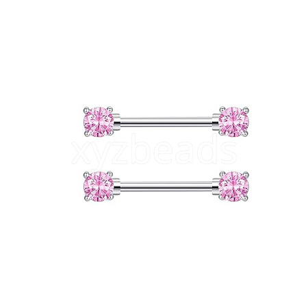 304 Stainless Steel Pink Cubic Zirconia Nipple Rings WGE5BE3-07-1