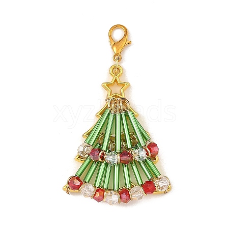 Christmas Tree Glass Beads Pendant Decorations HJEW-JM05045-1
