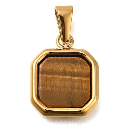 Ion Plating(IP) 304 Stainless Steel Pave Natural Tiger Eye Pendants STAS-Z113-01G-02-1