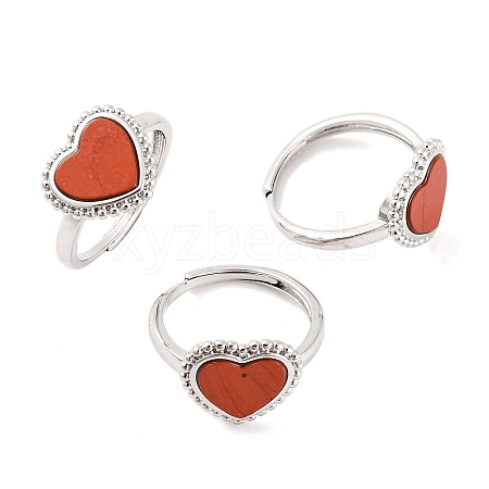 Heart Natural Red Jasper Adjustable Rings RJEW-Q817-05P-01-1