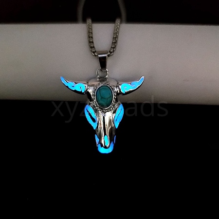 Alloy Ox Head Pendant Necklace with Stainless Steel Chains JN1135B-1