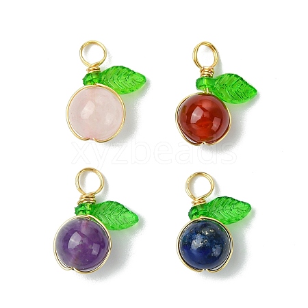 4Pcs 4 Styles Natural Lapis Lazuli & Carnelian(Dyed and Heated) & Rose Quartz & Amethyst Apple Pendants PALLOY-JF03387-1