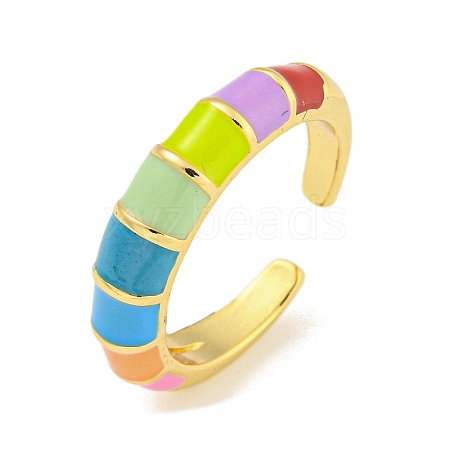 Rack Plated Brass Enamel Open Cuff Rings RJEW-Z042-03G-1