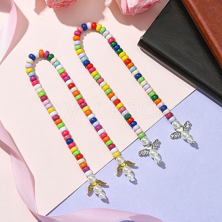 Acrylic Beads & Alloy Bookmark AJEW-JK00357-1