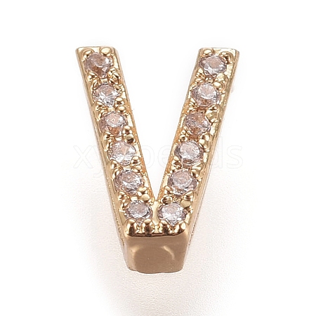 Golden Plated Brass Micro Pave Cubic Zirconia Slide Charms ZIRC-L075-61V-G-1