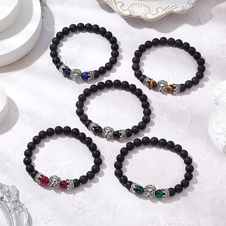 Natural Mixed Gemstone Beaded Stretch Bracelets for Men BJEW-JB11282-1