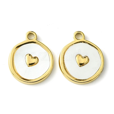 Ion Plating(IP) 304 Stainless Steel Pave Shell Flat Round Charms with Heart FIND-Z028-06G-1
