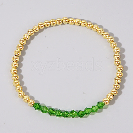 Colorful Birthstone Faceted Bicone & Brass Beaded Stretch Bracelets for Women RJ7989-8-1