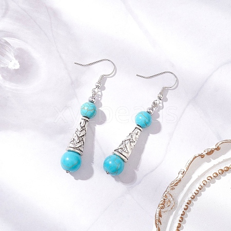 Brass Synthetic Turquoise Dangle Earrings EJEW-JE06535-02-1