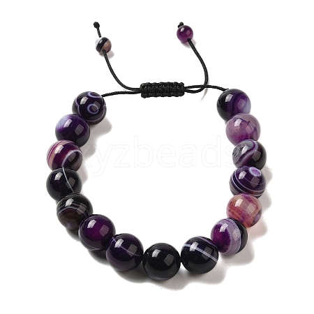 12.5mm Round Natural Purple Banded Agate(Dyed & Heated) Braided Bead Bracelets for Women Men BJEW-C060-01X-1