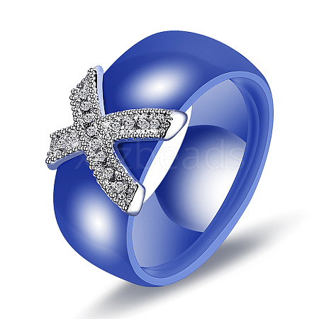 Cross Brass Micro Pave Clear Cubic Zirconia with Porcelain Finger Rings FS-WG0A171-07-1