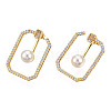Clear Cubic Zirconia Rectangle with Plastic Pearl Front Back Stud Earrings EJEW-N011-116LG-2