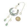 Wire Wrapped Natural Green Aventurine Chips & Brass Ring Pendant Decorations HJEW-TA00102-03-3
