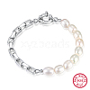 Natural Pearl Beaded Bracelet with 925 Sterling Silver Box Chains LG0013-1-1