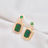 Brass Emerald Dangle Stud Earrings WG8BDE4-03-1