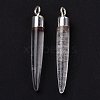 Natural Quartz Crystal Brass Pendants G-B025-02P-04-3