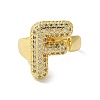 Letter Brass Micro Pave Clear Cubic Zirconia Open Cuff Ring for Women RJEW-N046-03F-G-2