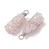 Rack Plating Copper Wire Wrapped Natural Rose Quartz Chip Big Pendants G-C130-01P-06-2