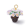 Resin Glass Seed Beaded Flower Pendants PALLOY-MZ01106-2