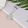 201 Stainless Steel Constellation Coin Pendant Necklace with Alloy Chains ZODI-PW0001-032E-1