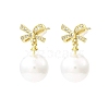 Bowknot Brass Micro Pave Cubic Zirconia Stud Earrings EJEW-L270-010G-1