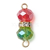 Red & Green Faceted Rondelle Transparent Glass & Brass Rhinestone Peanut Connector Charms PALLOY-JF02999-1