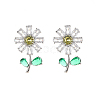 Flower Brass Cubic Zirconia Stud Earrings UQ2632-3