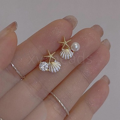 Alloy Enamel Shell Shape Stud Earrings FS-WG66C11-01-1