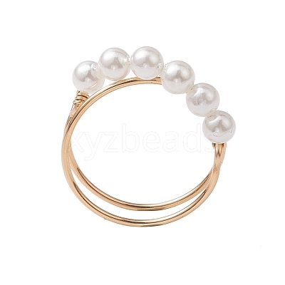 Round Shell Pearl Beaded Ring RJEW-TA00133-1