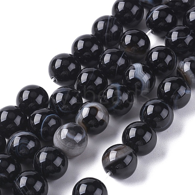 Natural Striped Agate/Banded Agate Beads Strands G-G582-10mm-60-1