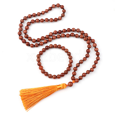 Synthetic Goldstone Round Beaded Pendant Necklaces & Bracelets Sets FS-WG9D102-24-1