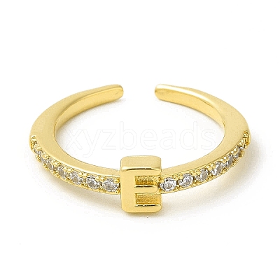 Clear Cubic Zirconia Initial Letter Open Cuff Ring RJEW-H120-09G-E-1