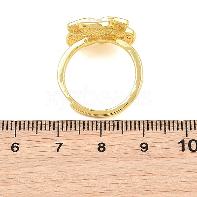 Flower Brass Micro Pave Cubic Zirconia & Enamel Cuff Ring Settings KK-CBAC351-06G-03-1