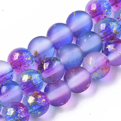 Frosted Spray Painted Glass Beads Strands X-GLAA-N035-03B-C03-1