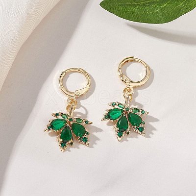 Maple Leaf Brass Micro Pave Cubic Zirconia Leverback Earrings EJEW-JE06916-02-1