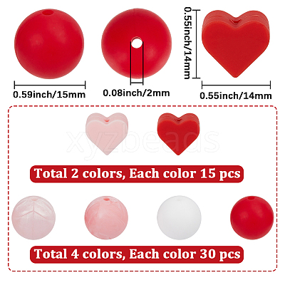 150Pcs 6 Styles Round & Heart Silicone Beads SIL-PA0001-37-1