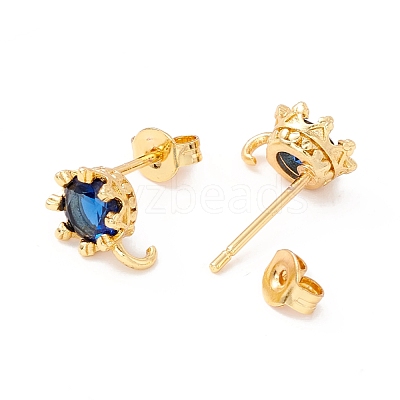 Rack Plating Brass Cubic Zirconia Stud Earrings Findings MAK-I684-11G-05-RS-1