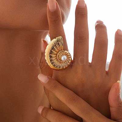 Conch Alloy Adjustable Rings for Women RJEW-B108-03KCG-1