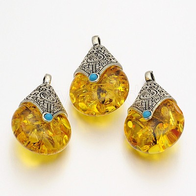 Teardrop Tibetan Style Pendants TIBEP-N007-01-1