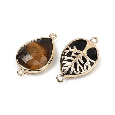 Natural Rose Quartz/Tiger Eyes/Crystal Quartz/Amethyst/Black Onyx/Synthetic Turquoise Faceted Connector Charms G-K347-04G-1