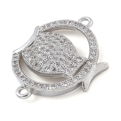 Rack Plating Brass Micro Pave Clear Cubic Zirconia Fish Connector Charms kk-A234-46P-1