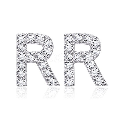Brass Cubic Zirconia Stud Earrings EJEW-BB35118-R-1
