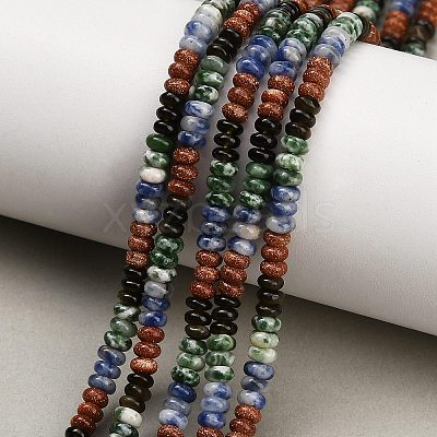 Gradient Color Natural Green Spot Jasper & Blue Spot Jasper & Golden Sheen Obsidian & Synthetic Goldstone Beads Strands GG-CBA1E0E-01A-1