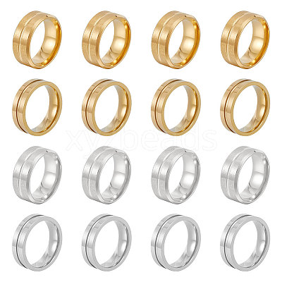 16Pcs 4 Styles 201 Stainless Steel Grooved Line Finger Ring for Women RJEW-UN0002-48-1